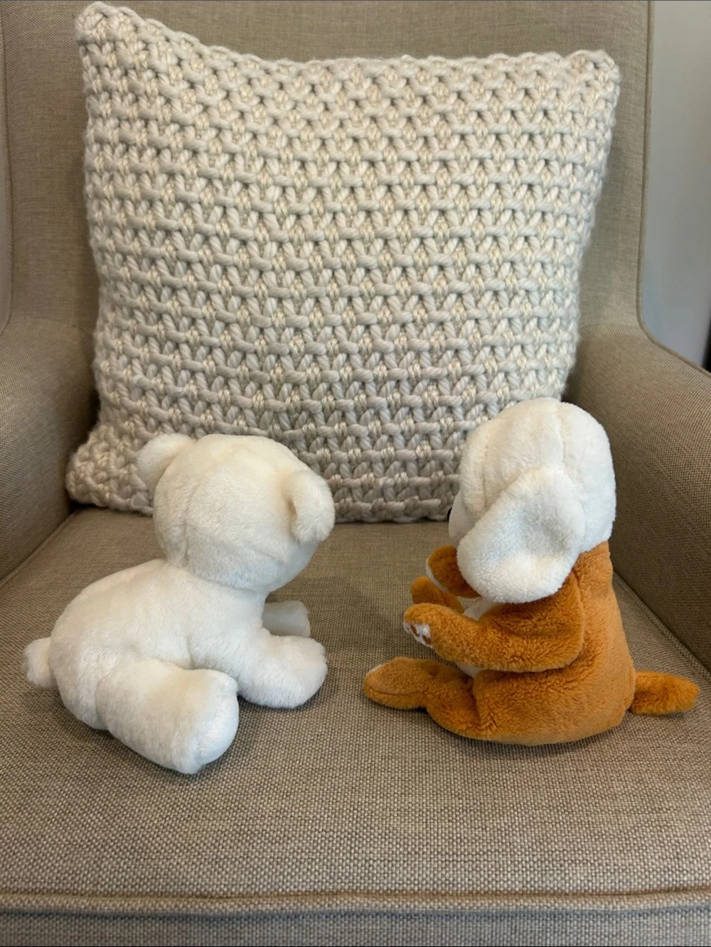 Plush Pair: White Polar Bear and Tan Puppy with Sparkly Eyes